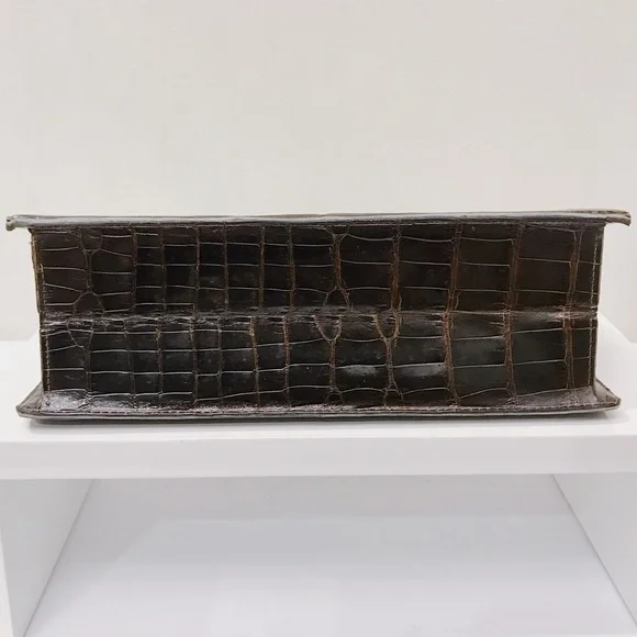 Gucci Brown Alligator Skin Top Handle Crossbody Bag Vintage Minimal Chic